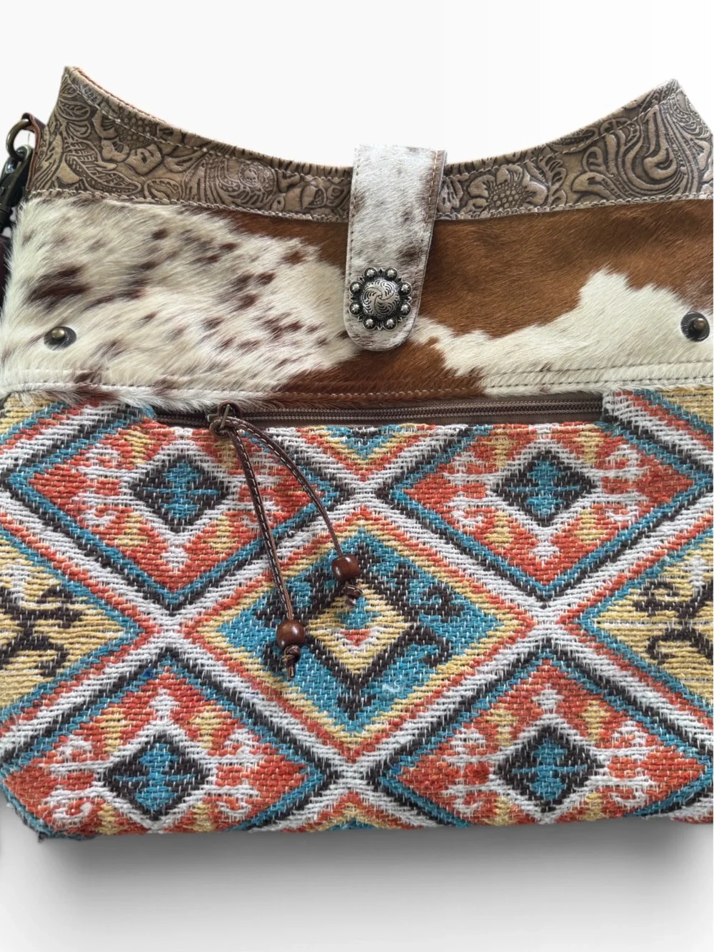 Myra Bag Multipastels Shoulder Bag Cowhide Canvas Aztec Western Purse S-469